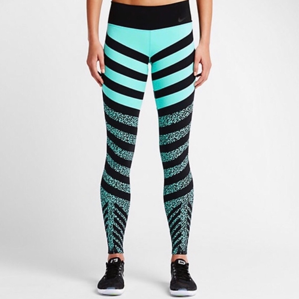 Nike Legendary Medium MEZZA Zebra Leopard Teal & Black Patterned Leggings